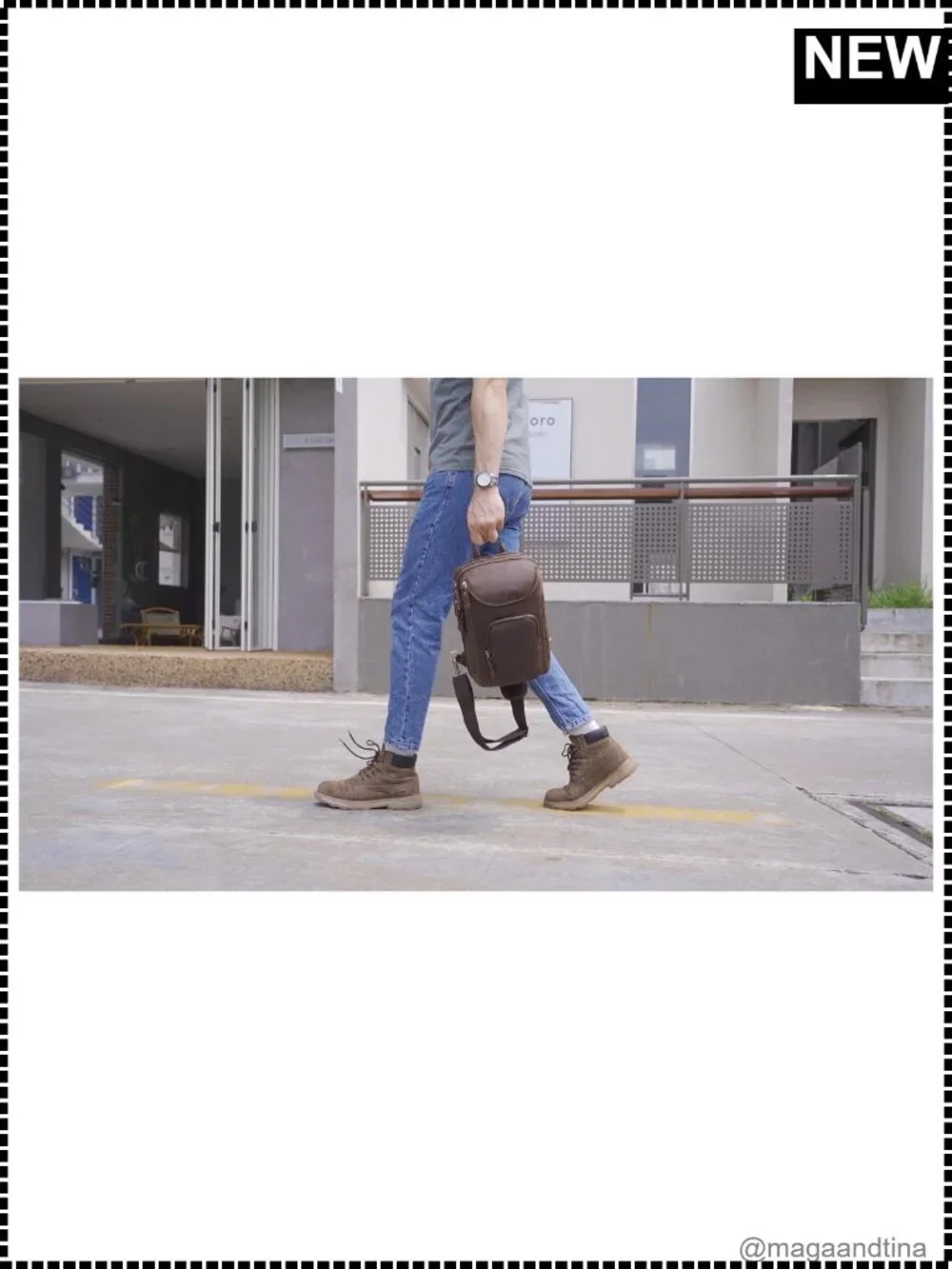 Full Grain Leather Sling Bag Crossbody Chest Daypack Hiking Travel
